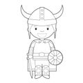 Easy coloring cartoon character from Sweden, Norway or Scandinavia dressed in the traditional way as a viking warrior. Vector