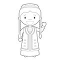 Easy coloring cartoon character from Turkmenistan dressed in the traditional way Vector Illustration