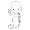 Easy coloring cartoon vector illustration of an electrician