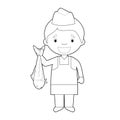 Easy coloring cartoon vector illustration of a fishmonger