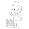 Easy coloring cartoon vector illustration of a fruit seller