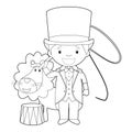 Easy coloring cartoon vector illustration of a lion tamer