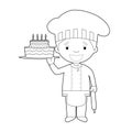 Easy coloring cartoon vector illustration of a pastry chef