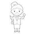 Easy coloring cartoon vector illustration of a stewardess