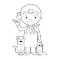 Easy coloring cartoon vector illustration of a veterinarian