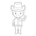 Easy coloring cowboy cartoon character from USA dressed in the traditional way. Vector Illustration Royalty Free Stock Photo