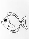 Easy coloring fish for kids. isolated on a white background. Marker Hand Drawing.