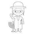 Easy coloring Jewish Rabi cartoon character from Israel dressed in the traditional way. Vector Illustration