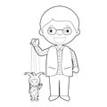 Easy coloring puppeteer cartoon character from Czech Republic with typical puppet. Vector Illustration