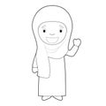 Easy coloring woman cartoon character from Iran dressed in the traditional way with chador. Vector Illustration