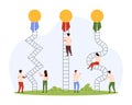 Easy and difficult career challenge, find choice for growth, tiny people climbing ladder Royalty Free Stock Photo
