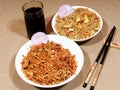 Egg schezwan noodles-egg fried rice an Indo Chinese combo recipe Royalty Free Stock Photo