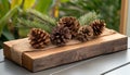 Easy DIY Pinecone Table Decor Rustic Earthy Holiday Centerpiece with Burlap Twine, Simple Fall Craft Project Royalty Free Stock Photo