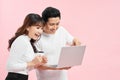 So easy! Excited happy couple doing online shopping in internet
