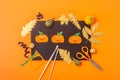 Easy felt pumpkin decoration. Halloween pumpkin idea made with felt. Kids craft autumn concept at