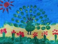 easy finger painting for preschool children, namely a peacock