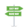 Easy and hard way directions sign isolated on white background. The choice between the two directions. Green road Royalty Free Stock Photo