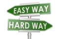 Easy and hard way on green road sign Royalty Free Stock Photo