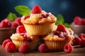 Easy homemade raspberry muffins dessert concept on blurred background with copy space Royalty Free Stock Photo