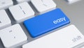 Easy - Inscription on Blue Keyboard Key. 3D.