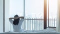 Easy lifestyle Asian woman waking up from good sleep in weekend morning taking some rest, relaxing in comfort bedroom Royalty Free Stock Photo