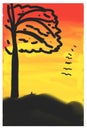 Easy Mind Calm Tree Sunset Painting for Beginners