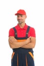 Easy and quick. Handyman service. Man helpful laborer. Repair and renovation. Guy worker uniform. Builder regular worker