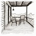 Easy Sketch Of A Serene Southern Countryside Porch In Noir Comic Art Style Royalty Free Stock Photo