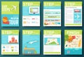 Easy steps organize for your vacation tour flyer with infographics and placed text. Illustrated guide travel background