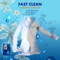 Advertisement banner of stain and dirt remover powder laundry detergent for clean and fresh cloth