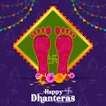 Illustration of decorated Happy Dhanteras Diwali holiday background