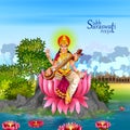 Illustration of Goddess Saraswati for Vasant Panchami Puja of India