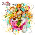 Illustration of Goddess Saraswati for Vasant Panchami Puja of India Royalty Free Stock Photo