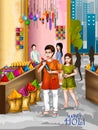 Vector illustration of Indian people playing colorful Happy Hoil background for festival of colors in India