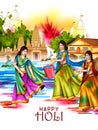 Vector illustration of Indian people playing colorful Happy Hoil background for festival of colors in India Royalty Free Stock Photo