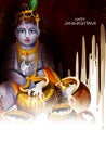 Lord Krishna eating makhan cream on Happy Janmashtami holiday Indian festival greeting background