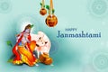 Lord Krishna playing flute on Happy Janmashtami holiday Indian festival greeting background Royalty Free Stock Photo