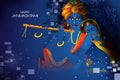 Lord Krishna and Radha playing flute on Happy Janmashtami holiday Indian festival background