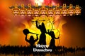 Rama killing Ravana with Hindi massage meaning Happy Dussehra background showing festival of India