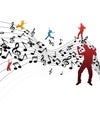 Easy to edit vector illustration of wavy musical notes with dancer