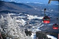 Easy way Gondola lift at Stowe Ski Resort in Vermont, view to the Spruce Peak village Royalty Free Stock Photo