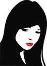 Easy woman face with red lips and black hair