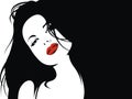 Easy woman face with red lips and black hair