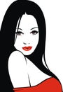 Easy woman face with red lips and black hair