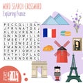 Easy word search crossword puzzle `Exploring France`