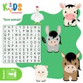 Easy word search crossword puzzle `Farm animals`