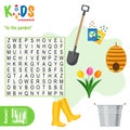 Easy word search crossword puzzle `In the garden`