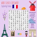 Easy word search crossword puzzle `Journey to France`