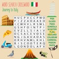 Easy word search crossword puzzle `Journey to Italy`