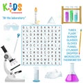 Easy word search crossword puzzle `At the laboratory`